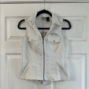 Harley-Davidson White Fitted Notched Collar Tank Top